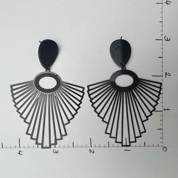 All Black Classic Art Deco Statement Earrings - Trendy Stylish Earrings - Picture 10 of 13
